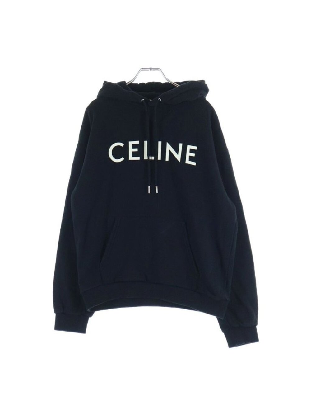 Celine Loose Front Logo Print Pullover Hoodie Black